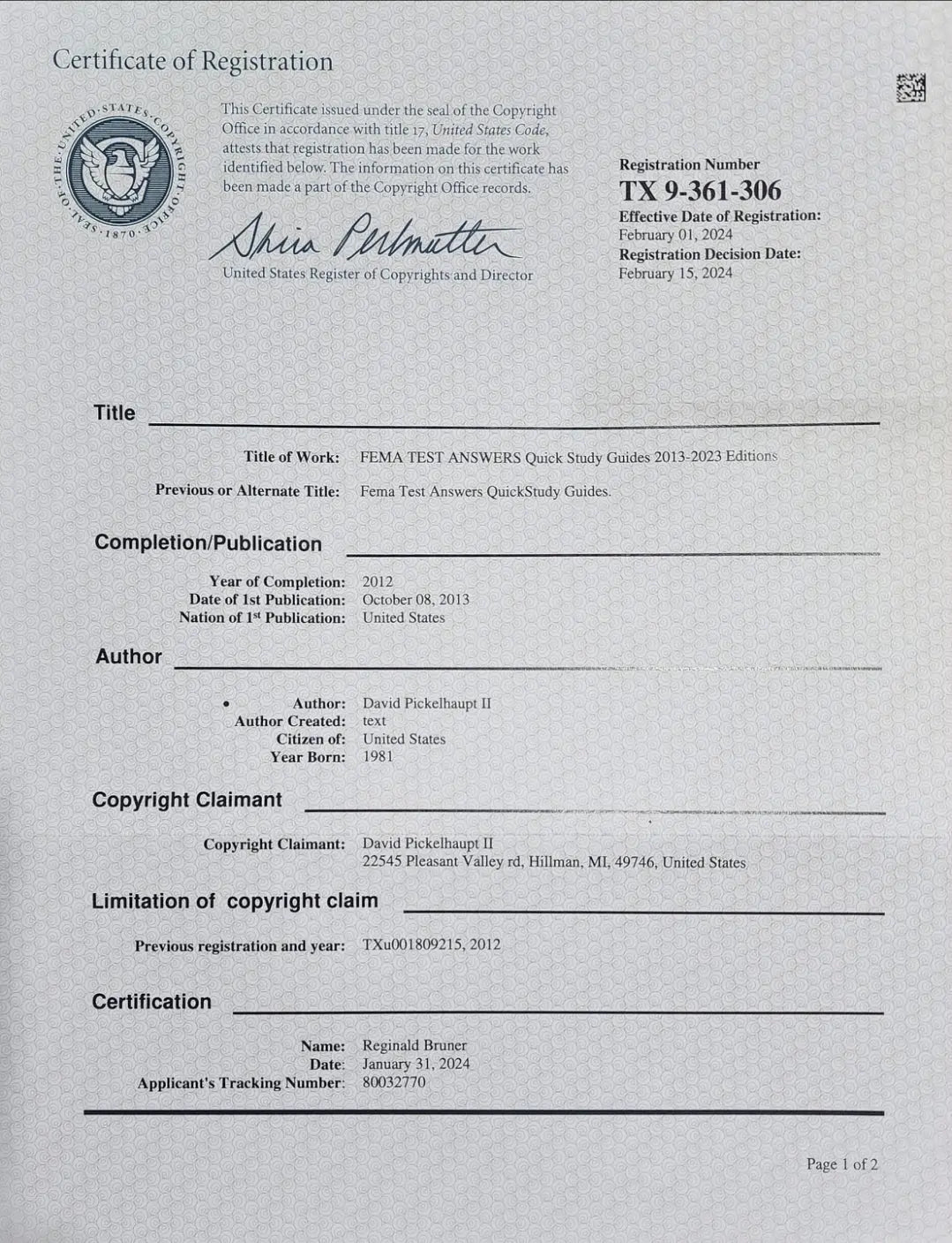 SAMPLE PAGE DMCA NOTICE OF  copyright ownership Fema Test Answers Official Site