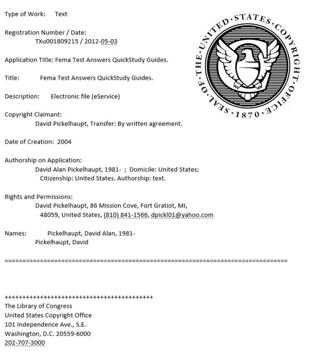 SAMPLE PAGE DMCA NOTICE OF  copyright ownership Fema Test Answers Official Site