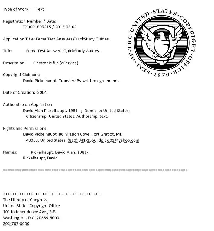 SAMPLE PAGE DMCA NOTICE OF  copyright ownership Fema Test Answers Official Site